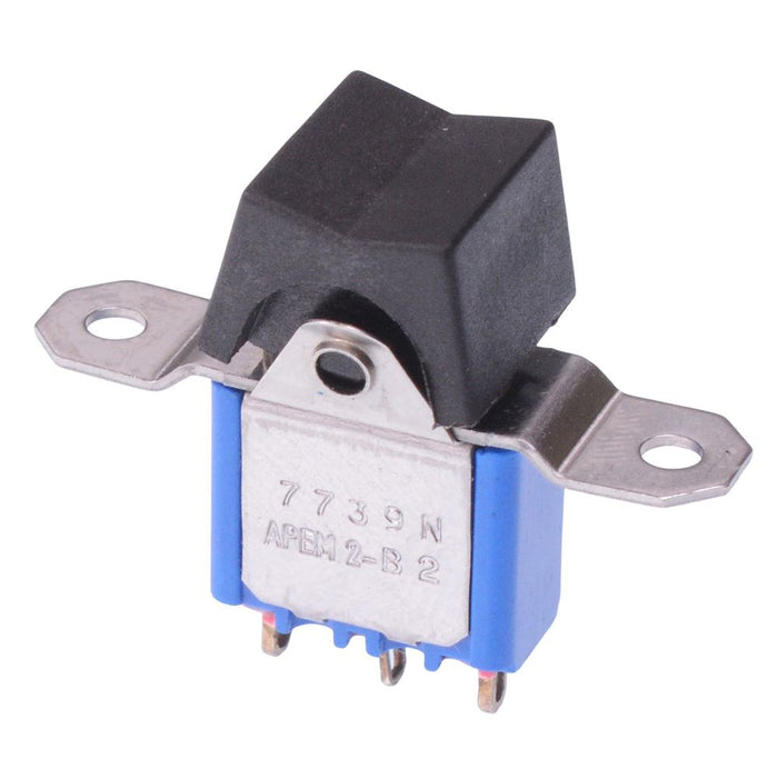 7739NAB APEM Black On-Off-On Panel Mount Rocker Switch SPDT 4A 30VDC