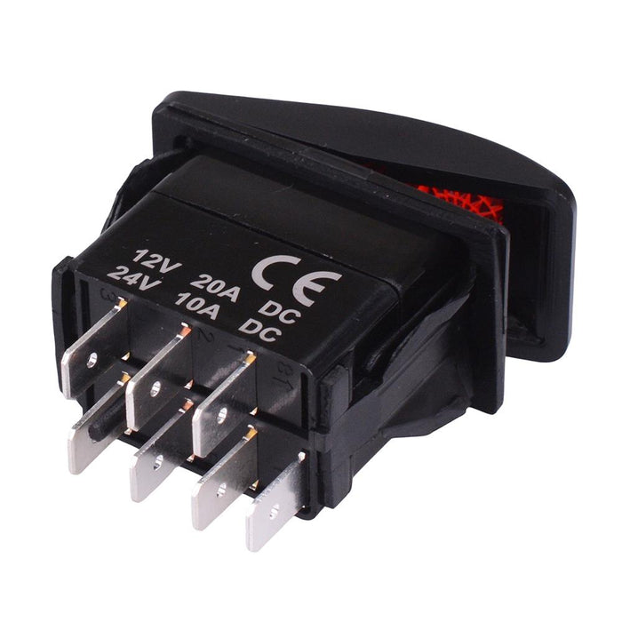 Red illuminated On-On Automotive Rocker Switch DPDT 10A 12-24V IP68
