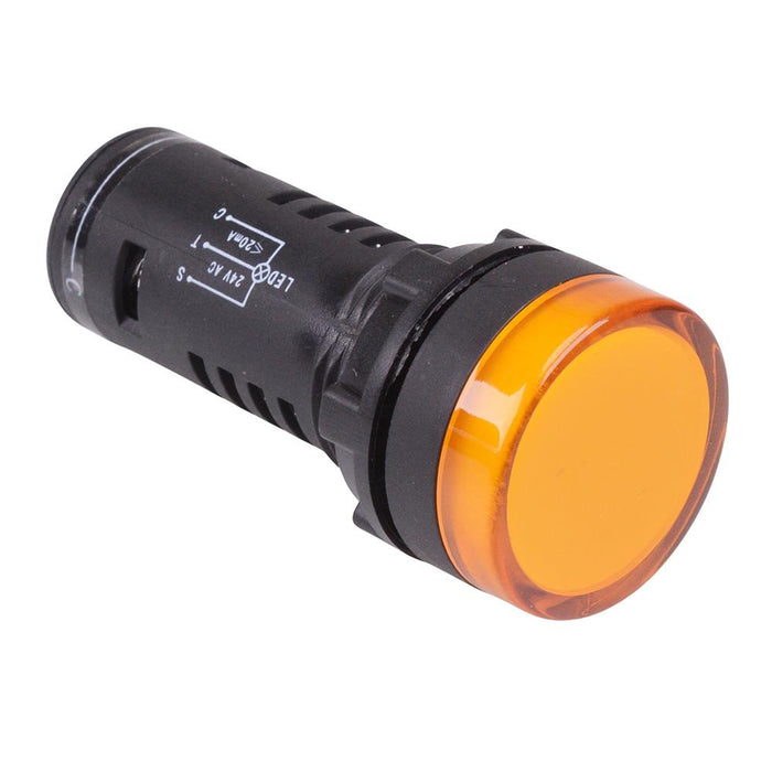 Yellow 22mm LED Pilot Indicator Light W/Lamp Test 24V