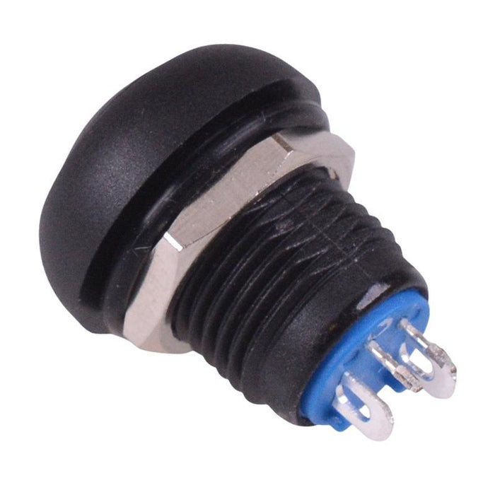 Black On-Off Latching 12mm Blue LED Push Button Switch IP65 SPST