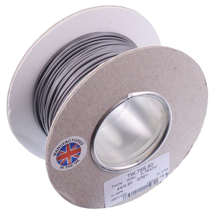 Grey 0.75mm² Thin Wall Cable 24/0.2mm 50M