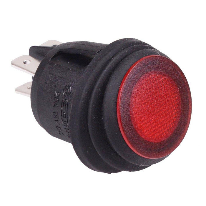 Red 12V illuminated Waterproof 20mm Round Rocker Switch DPST 20A R13-244B8-02