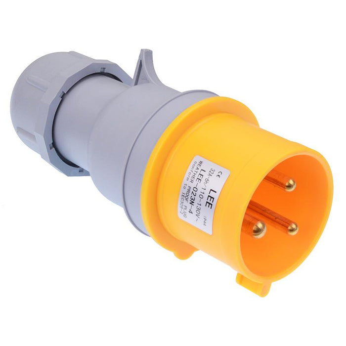 Yellow 32A 110V 2P+E Industrial Inline Plug IP44
