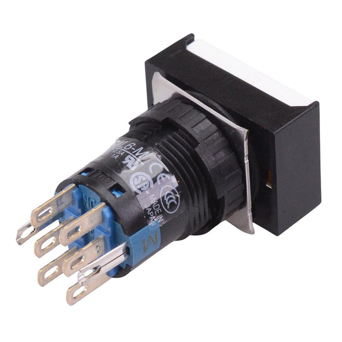 AB6H-A2PWC White 16mm Latching Rectangle Push Button Switch IP65 DPDT