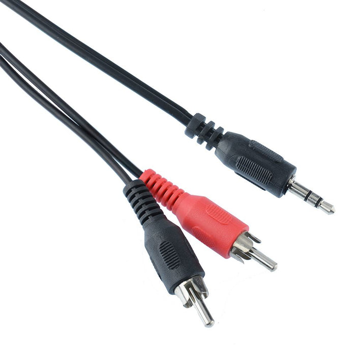 10m Red / Black Twin Phono Male RCA to 3.5mm Stereo Plug Lead