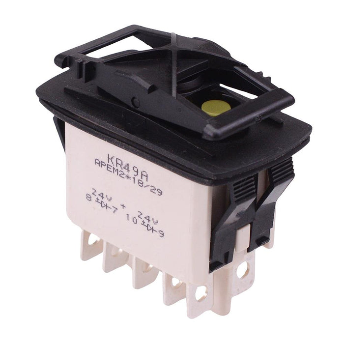 KR49CAKLLG On-Off-On Auto Rocker Switch Yellow 24V illuminated DPDT IP68