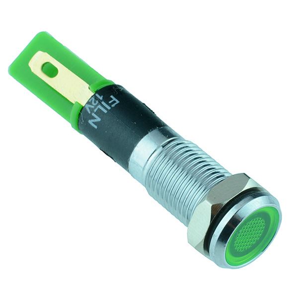 Green LED 8mm Flat Metal Panel Indicator 12V