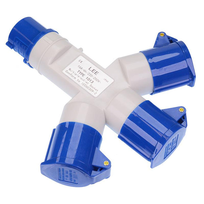 Blue 3 Way Splitter 16A 230V 2P+E  IP44