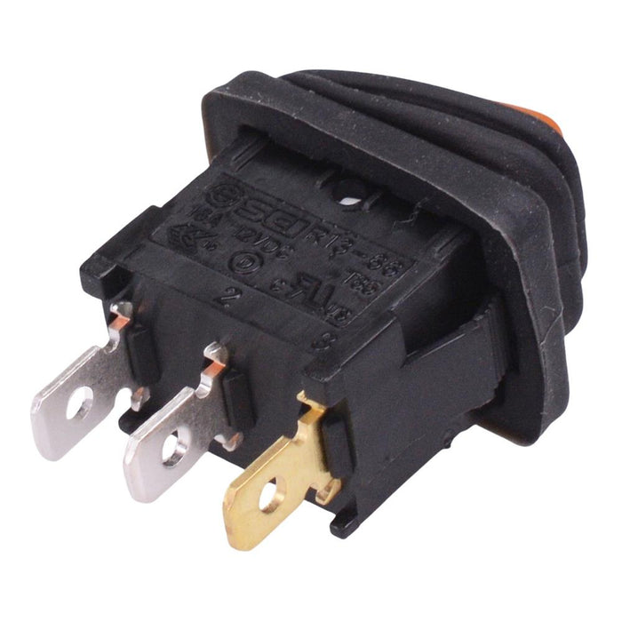 Amber 230V illuminated Waterproof On-Off Rectangle Rocker Switch SPST 10A R13-66B8-02