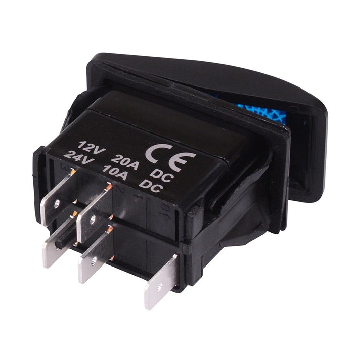 Blue illuminated Off-(On) Momentary Automotive Rocker Switch DPST 10A 12-24V IP68