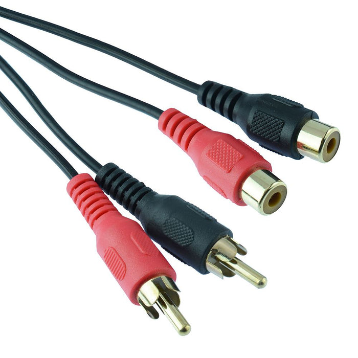 10m Red / Black Gold Male to Female Twin Phono RCA Extension Cable Lead