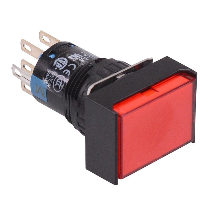 AL6H-M23PR Red 16mm 12V Momentary Rectangle illuminated Push Button Switch IP65 DPDT