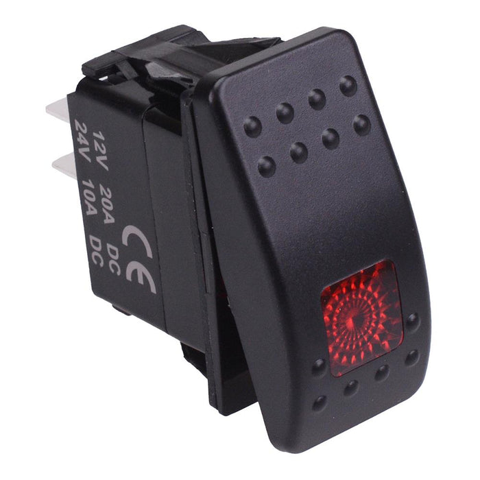 Red illuminated Off-(On) Momentary Automotive Rocker Switch DPST 10A 12-24V IP68