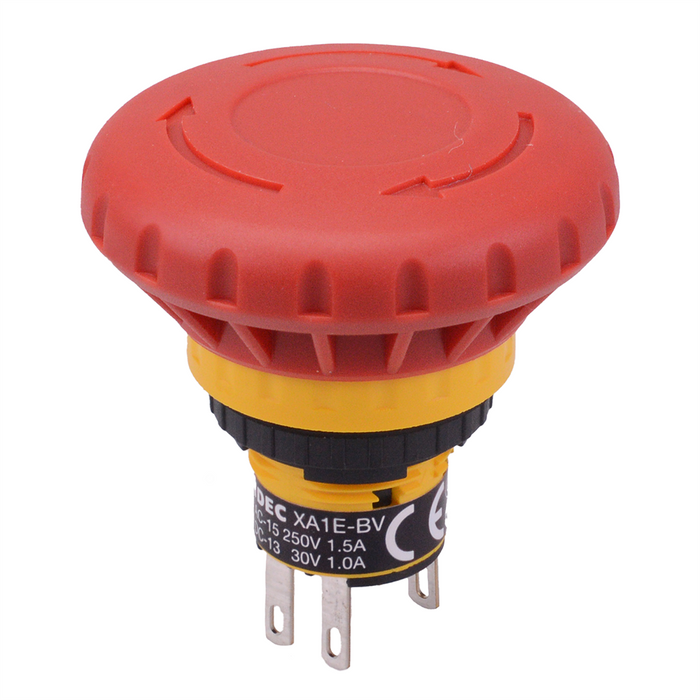 XA1E-BV4U02T-R Unibody 16mm Emergency Stop Switch 40mm Mushroom 2NC IP65 IDEC