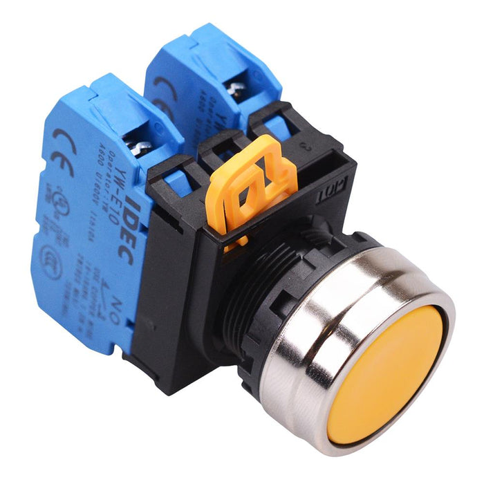 YW4B-M1E20Y Yellow 22mm Metal Bezel Momentary Push Button Switch 2NO IP65 IDEC