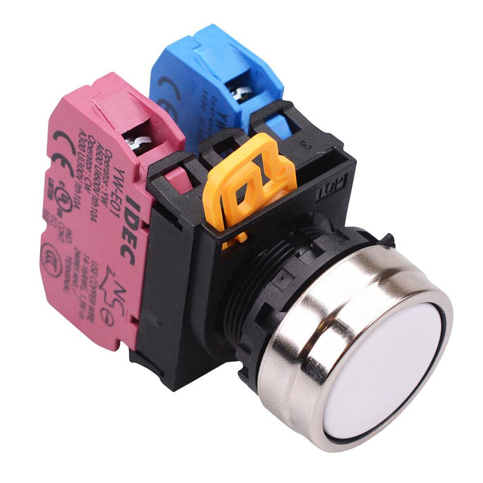 YW4B-M1E11W White 22mm Metal Bezel Momentary Push Button Switch 1NO-1NC IP65 IDEC