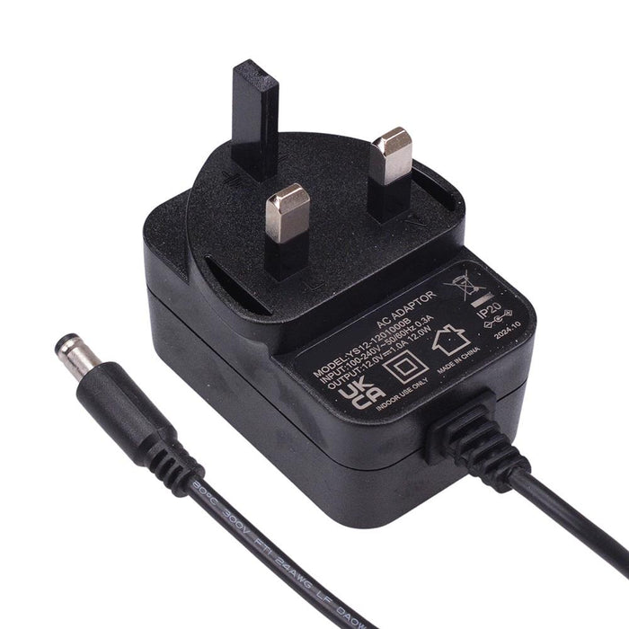 1A 12VDC Switching Plugtop Power Supply 3-Pin UK 12W