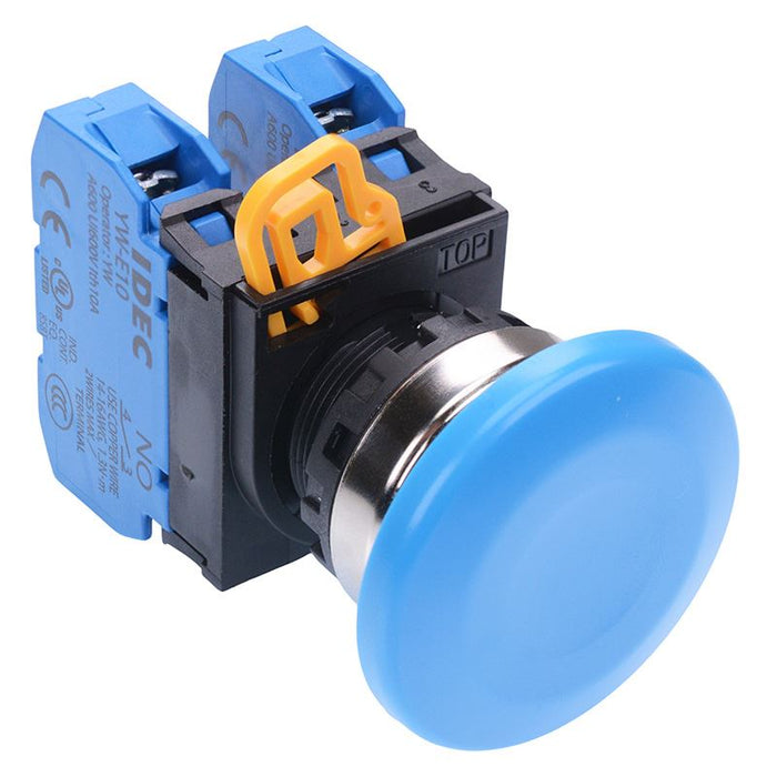 YW4B-A4E20S Blue 22mm Metal Bezel Mushroom Maintained Push Button Switch 2NO IP65 IDEC