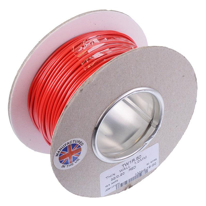 Red 1mm Thin Wall Cable 32/0.2mm 50M Reel 16.5A