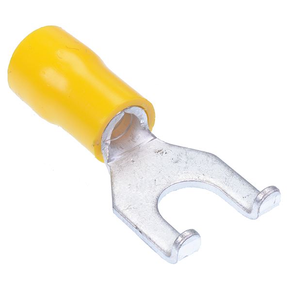 Yellow 6.4mm Insulated Flanged Fork Crimp Terminal (Pack of 100)