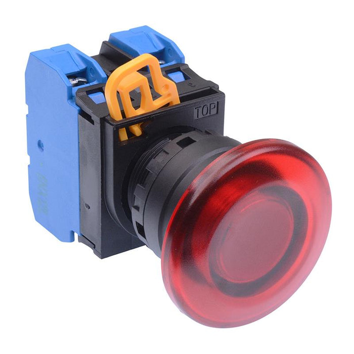 YW1L-A4E20Q3R Red 12V illuminated 22mm Mushroom Maintained Push Button Switch 2NO IP65 IDEC