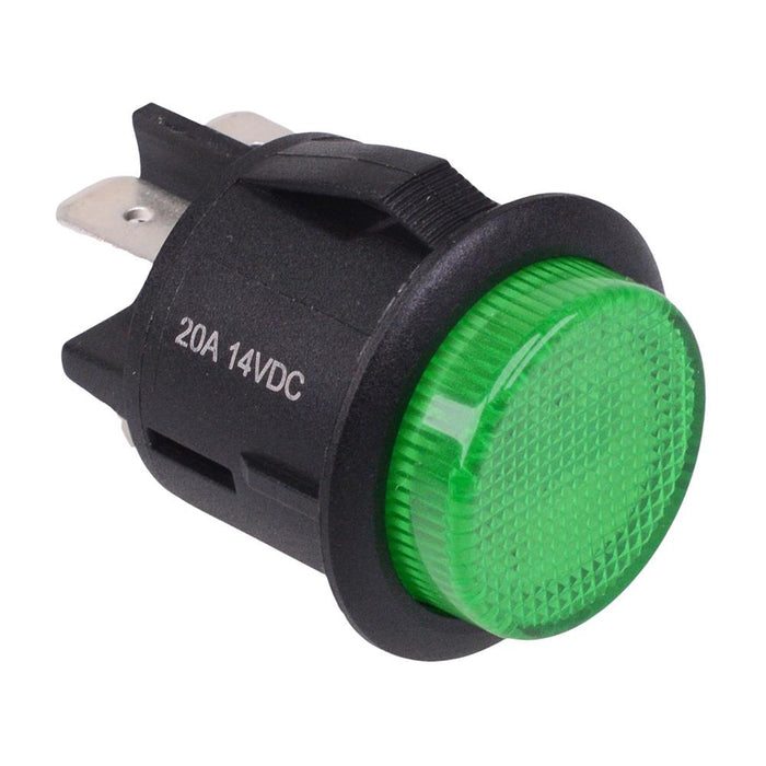 Green 12V LED 25mm Round Push Button Switch DPST 20A R13-541BL-01-BG-L1