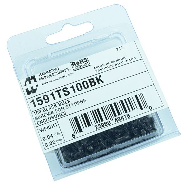 1551 / 1591 Series Hammond Black Replacement Screws 100pk 1591TS100BK