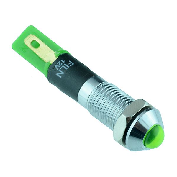 Green 8mm Panel Mount Indicator Light - 220V AC, Prewired With Resistor, For Control Panels