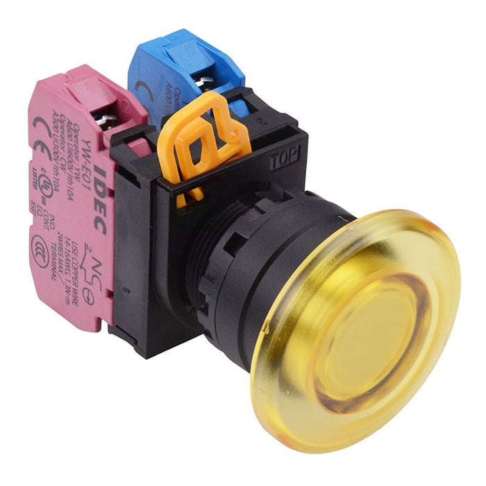 YW1L-M4E11Q0Y Yellow 22mm Mushroom Momentary Push Button Switch 1NO-1NC IP65 IDEC