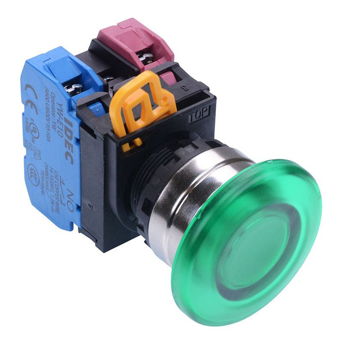 YW4L-A4E11Q4G Green 24V illuminated 22mm Metal Bezel Mushroom Maintained Push Button Switch 1NO-1NC IP65 IDEC