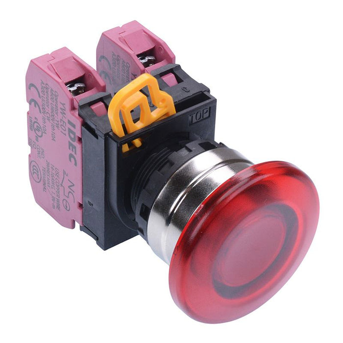 YW4L-M4E02Q0R Red 22mm Metal Bezel Mushroom Momentary Push Button Switch 2NC IP65 IDEC