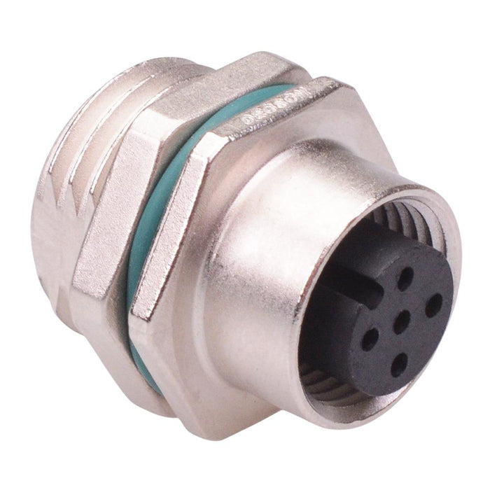 5 Way M12 Female Front Mounting Receptacle Circular Connector IP68 4A 60V