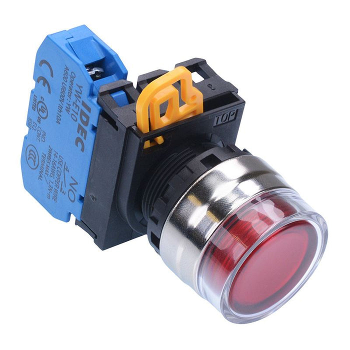 YW4L-AF2E10Q0R Red 22mm Metal Bezel Maintained Shrouded Push Button Switch NO IP65 IDEC