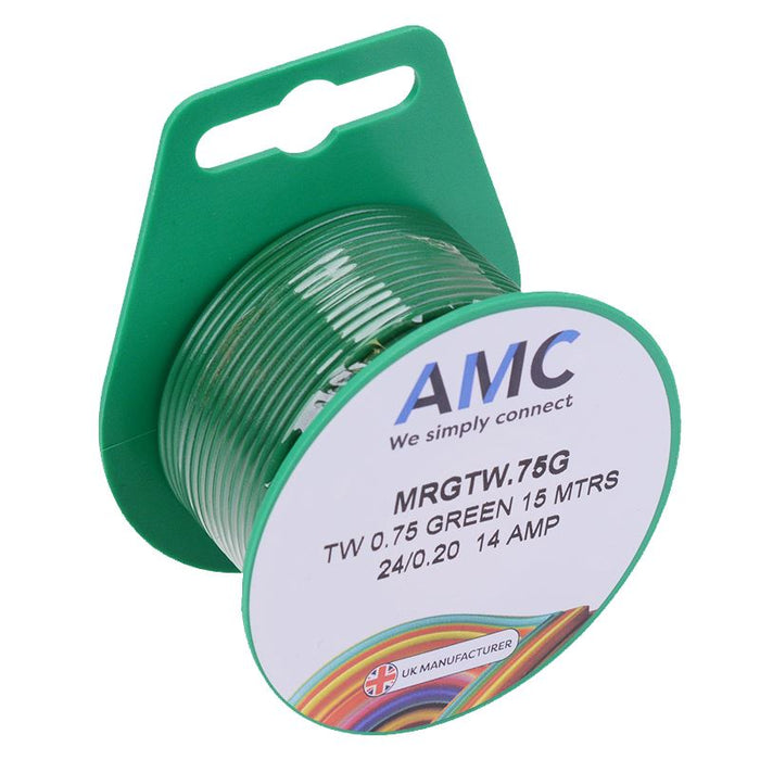 Green 0.75mm² Thin Wall 14A Cable Mini Reel 15M