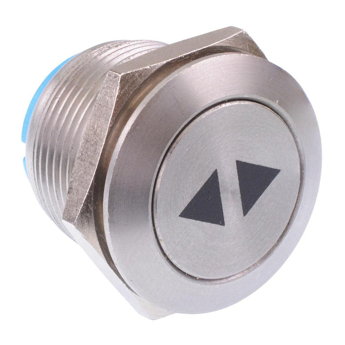 APEM Outward Arrows Off-(On) Momentary 19mm Flat Anti Vandal Push Button Switch SPST