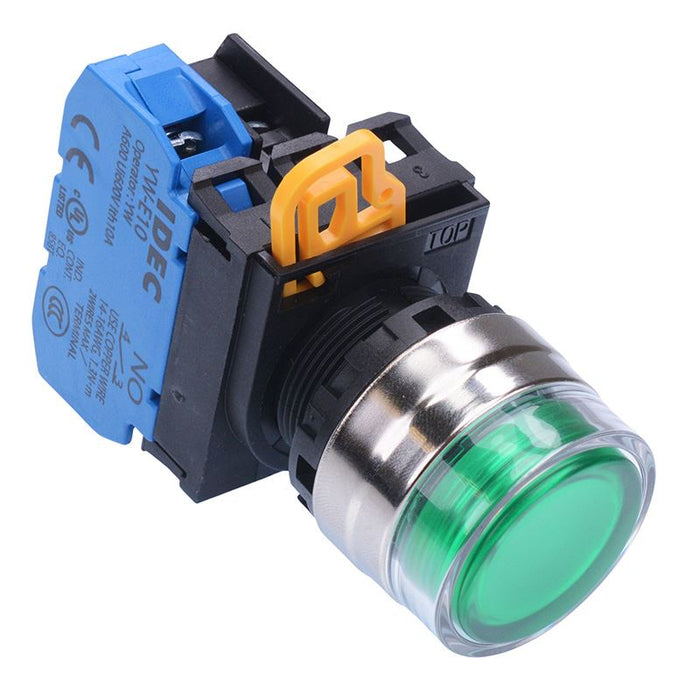 IDEC Green 12V illuminated 22mm Metal Bezel Maintained Shrouded Push Button Switch NO IP65 YW4L-AF2E10Q3G