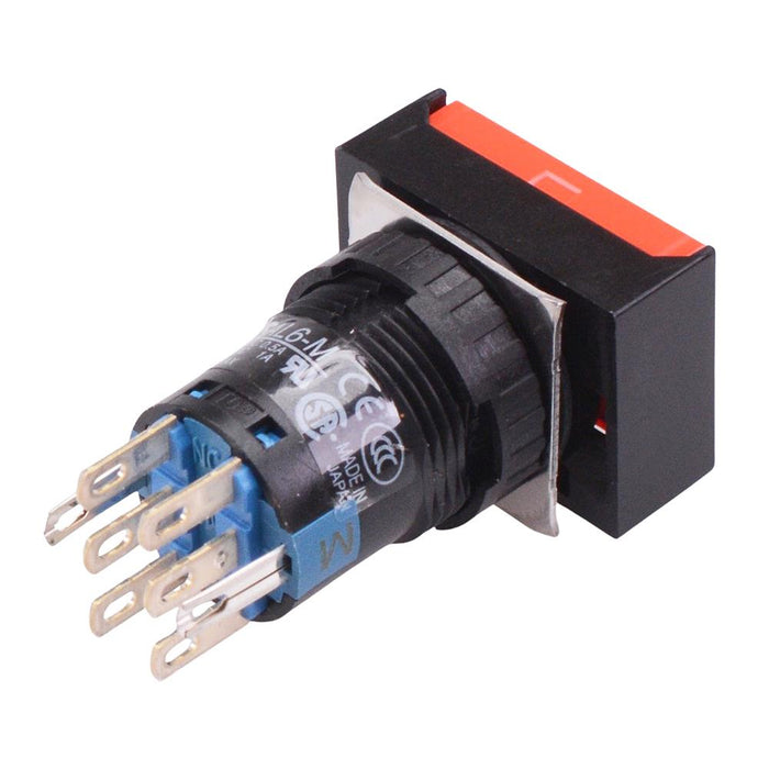 AB6H-M2RC Red 16mm Momentary Rectangle Push Button Switch IP65 DPDT