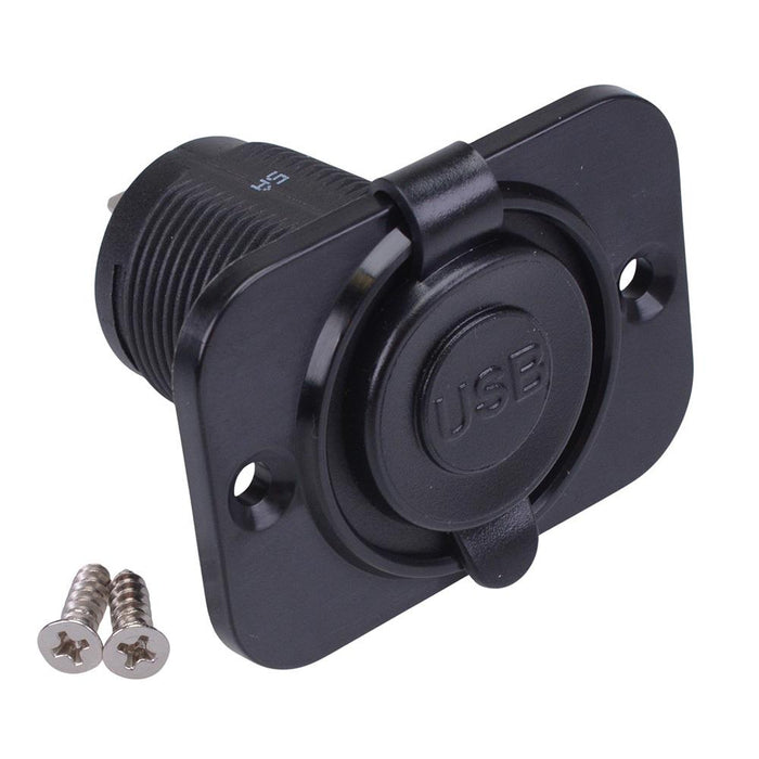 Dual USB-A 5V 2.4A Panel Mount Socket with LED & Flange A13-194B2PS-BB3