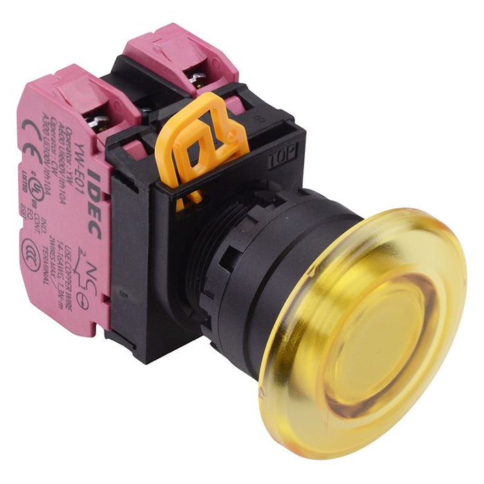 YW1L-M4E02Q4Y Yellow 24V illuminated 22mm Mushroom Momentary Push Button Switch 2NC IP65 IDEC