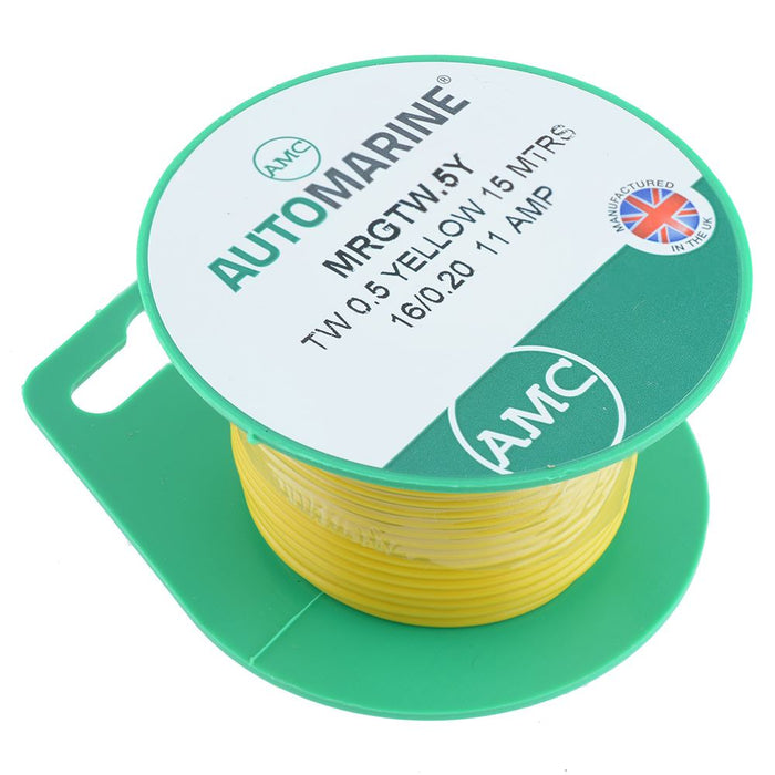 Yellow 0.5mm Thin Wall 11A Cable Mini Reel 15m