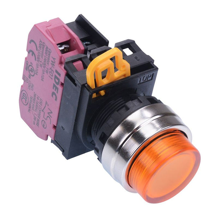 YW4L-M2E01Q3A Amber 12V illuminated 22mm Metal Bezel Momentary Push Button Switch NC IP65 IDEC