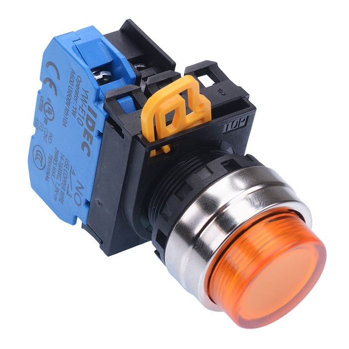 YW4L-A2E10Q3A Amber 12V illuminated 22mm Metal Bezel Maintained Push Button Switch NO IP65 IDEC