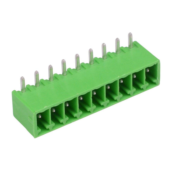 9-Way 3.5mm Right Angle PCB Header Closed Ends Green 10A 300V