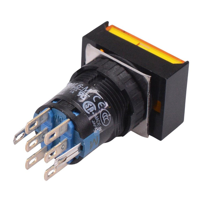 AL6H-M21PY Yellow 16mm 5VDC Momentary Rectangle illuminated Push Button Switch IP65 DPDT