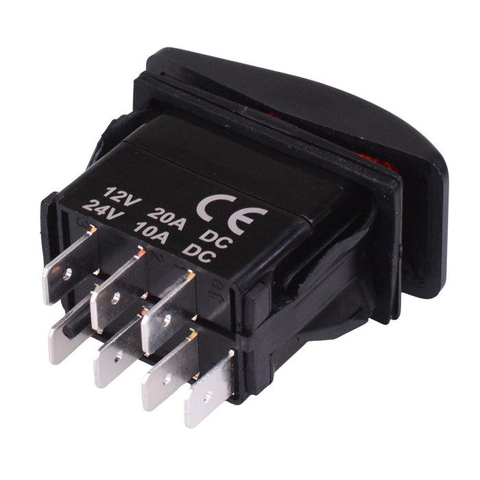 Red illuminated (On)-Off-(On) Momentary Automotive Rocker Switch DPDT 10A 12-24V