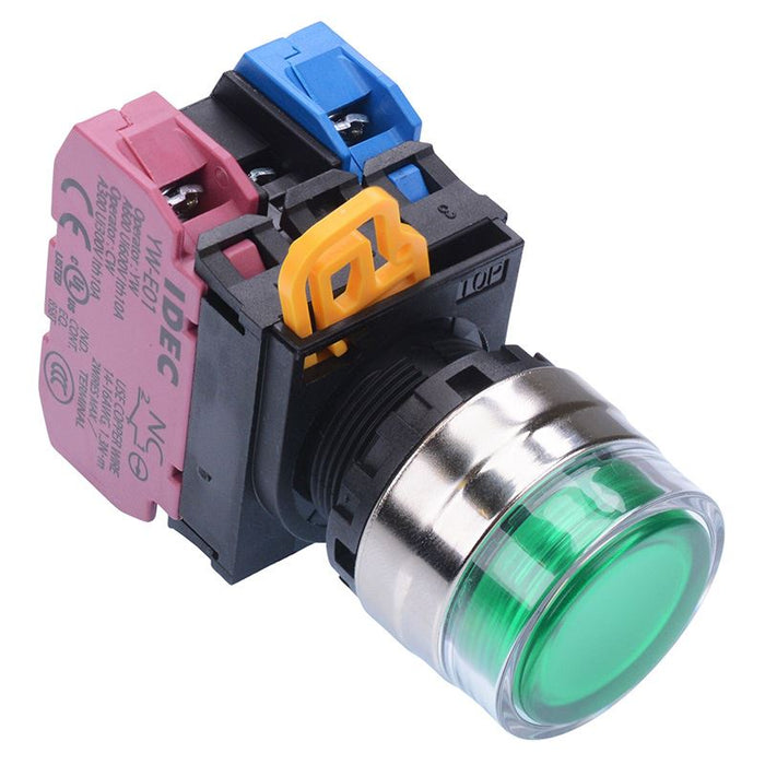 YW4L-MF2E11Q3G Green 12V illuminated 22mm Metal Bezel Momentary Shrouded Push Button Switch 1NO-1NC IP65 IDEC