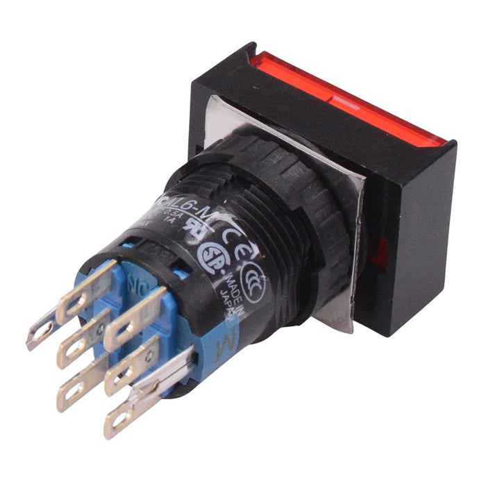 AL6H-M21PR Red 16mm 5VDC Momentary Rectangle illuminated Push Button Switch IP65 DPDT