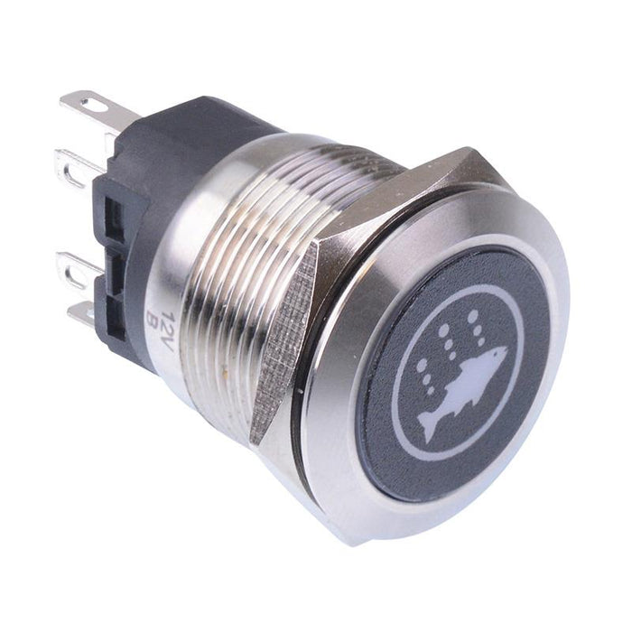 Live Fish' White LED Latching 22mm Vandal Push Button Switch SPDT 12V
