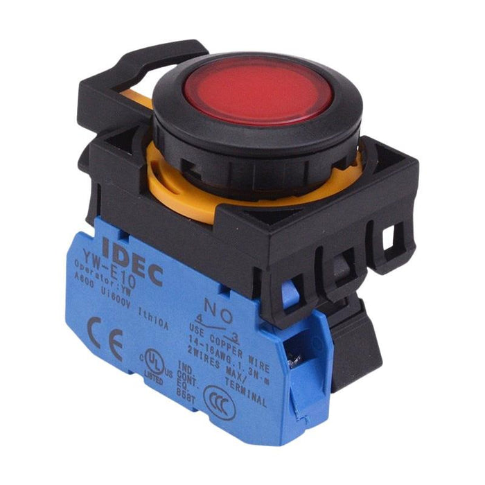 IDEC CW Series Red 24V illuminated Maintained Flush Push Button Switch 1NO IP65