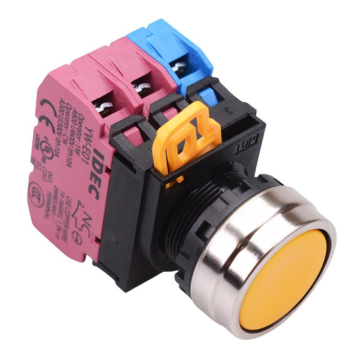 YW4B-M1E12Y Yellow 22mm Metal Bezel Momentary Push Button Switch 1NO-2NC IP65 IDEC